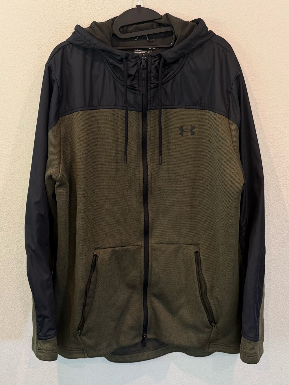 Under Armour Jacket Men’s XL Green/Black ColdGear Loose Swacket Full Zip Running